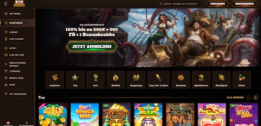 FatPirate Casino - Erhalten Sie einen Willkommensbonus und entdecken Sie ein einzigartiges Piratenthema. FatPirate Casino – Willkommensbonus und Benutzeroberfläche im Piratenthema.